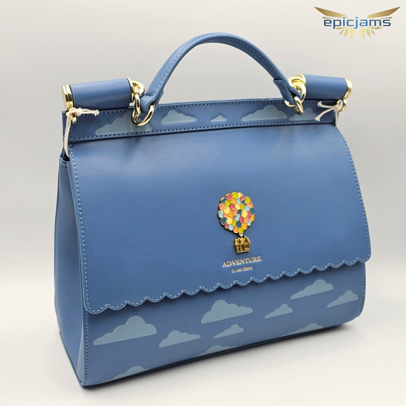 Loungefly Disney Pixar Up Carl & Ellie Clouds Blue Crossbody Bag Purse New - Picture 4 of 6